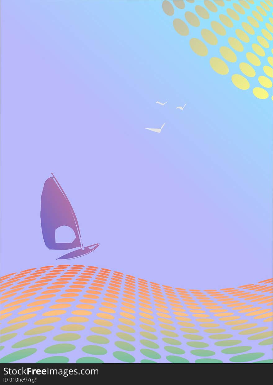 Halftone background with surfing and birds