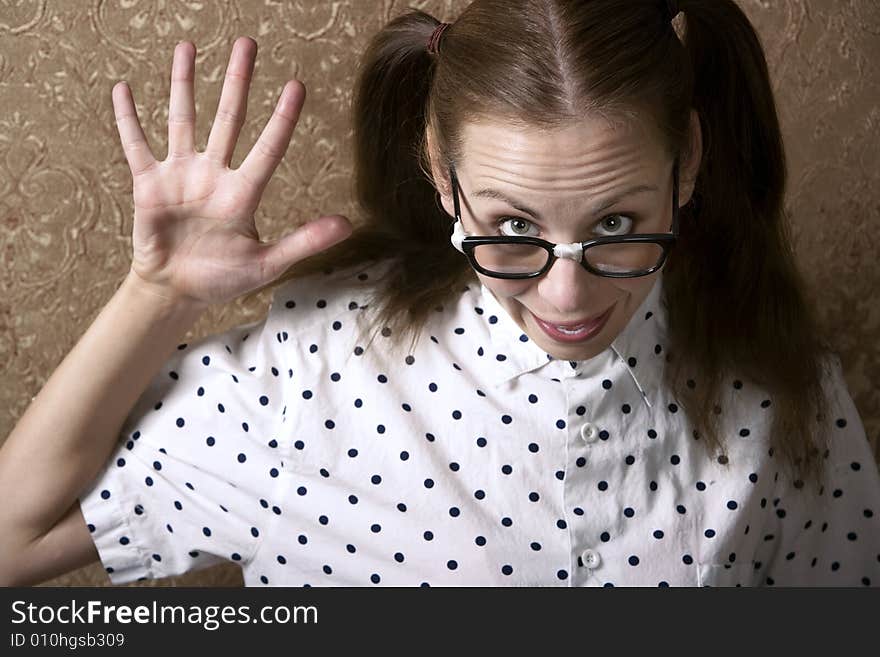 Cute Nerdy Girl Eagerly Raising Her hand