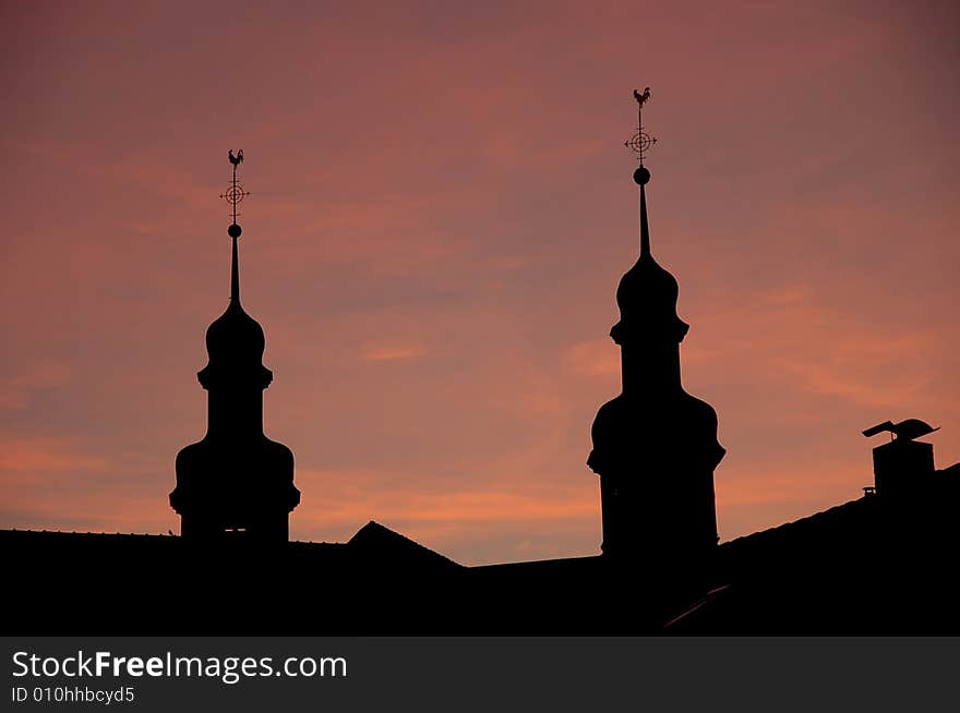 Sunset Silhoutte of two church spire