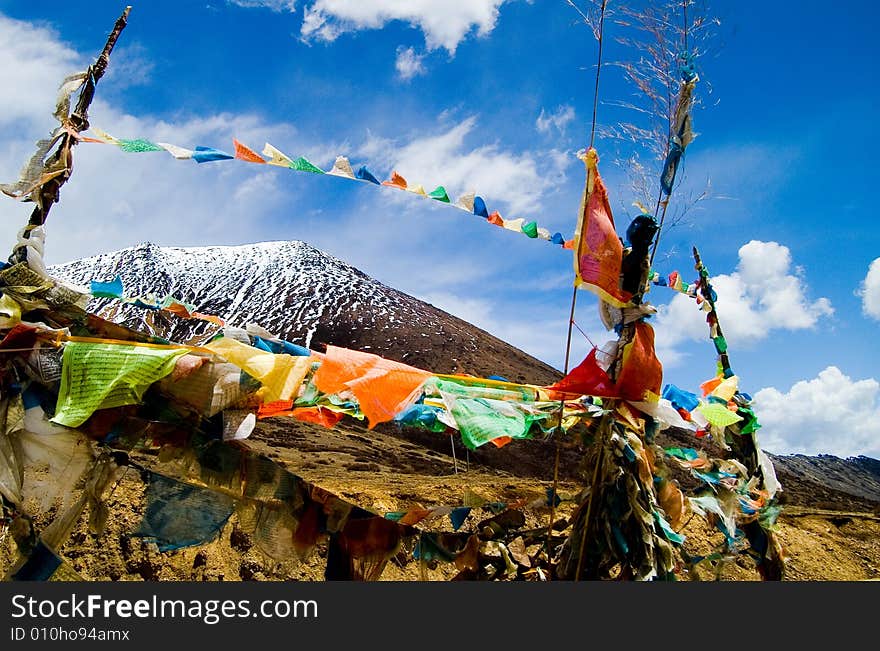 Prayer flag in the sky