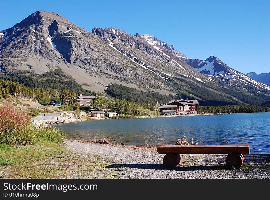 Lake and mountains in waterton lake national park, alberta, canada