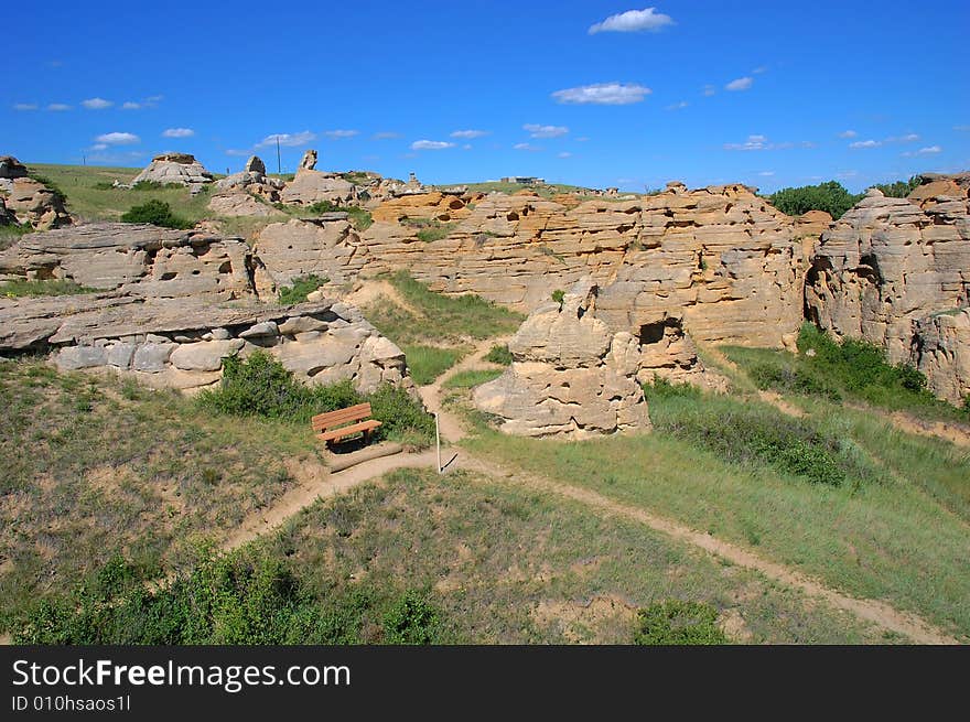 Hoodoos and sandstones in writing-on-stone provincial park, alberta, canada