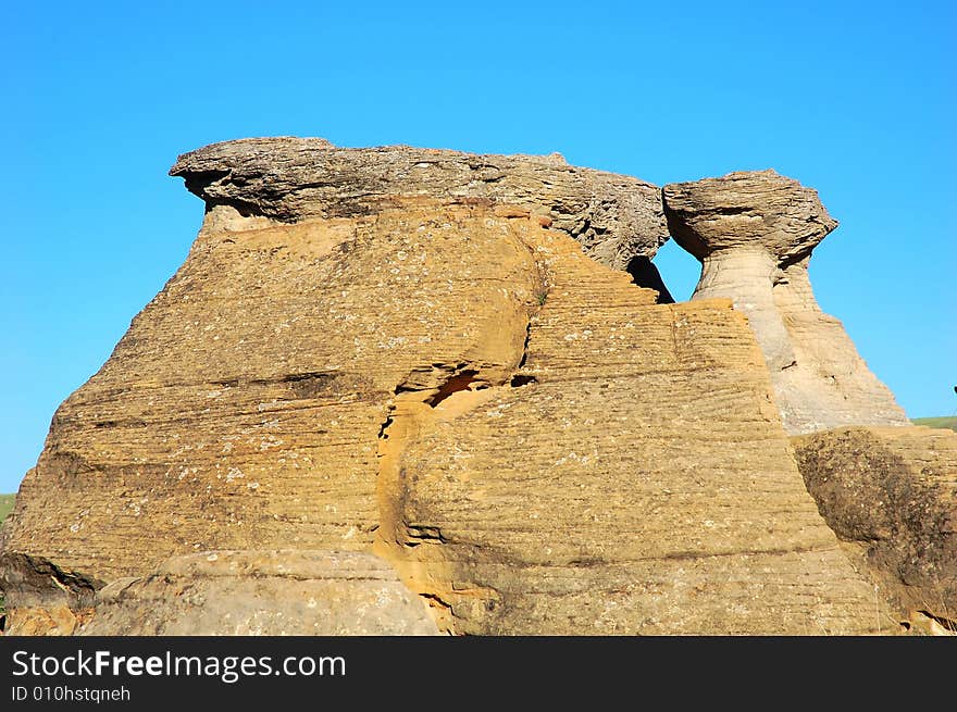 Hoodoos and sandstones in writing-on-stone provincial park, alberta, canada