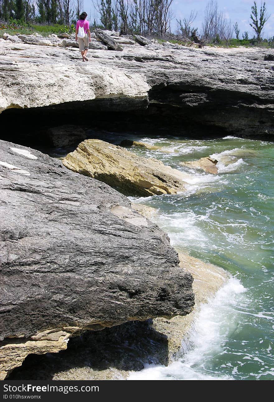 Walking On Eroded Beach