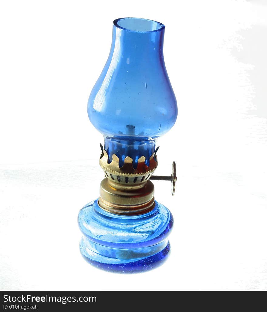 Blue, glass lamp for petroleum. Blue, glass lamp for petroleum