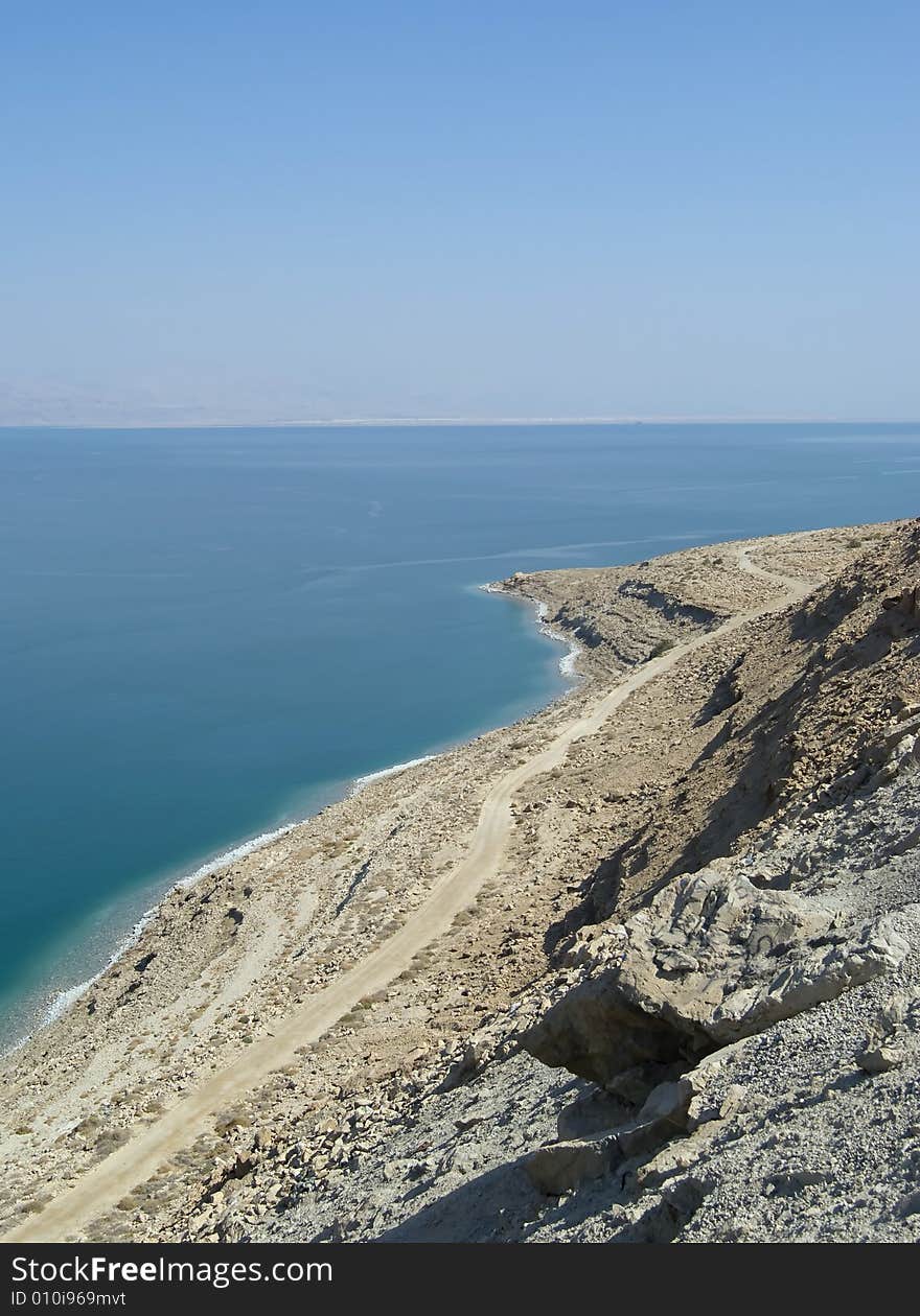 View of the Dead Sea, looking out from the Israeli side.