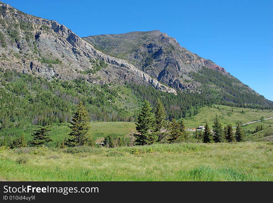 Mountains and hillside grassland in waterton lakes national park, alberta, canada. Mountains and hillside grassland in waterton lakes national park, alberta, canada