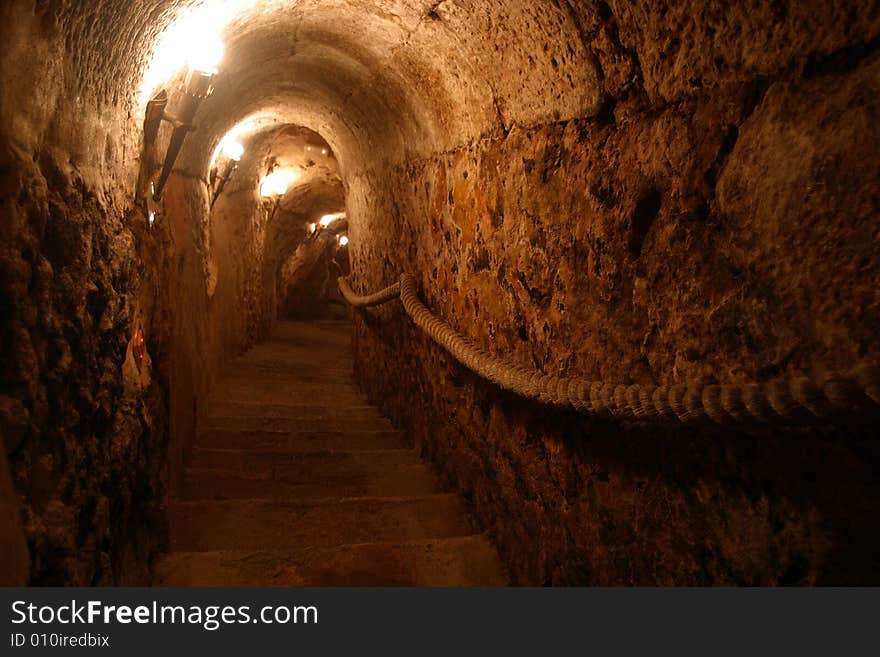 Tunnel to a cellar in Aranda del Duero in Ribera del Duero, Spain. Tunnel to a cellar in Aranda del Duero in Ribera del Duero, Spain