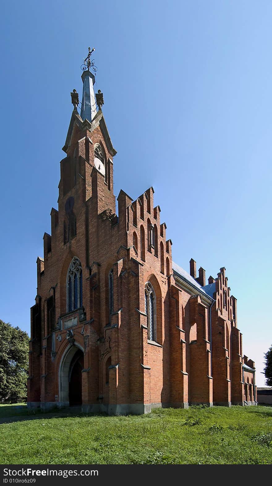 Catholic church on the background of blue sky