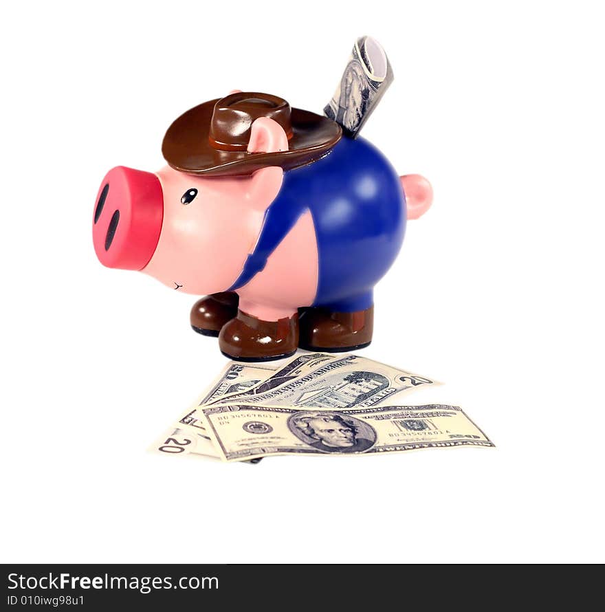 Piggy bank and cash