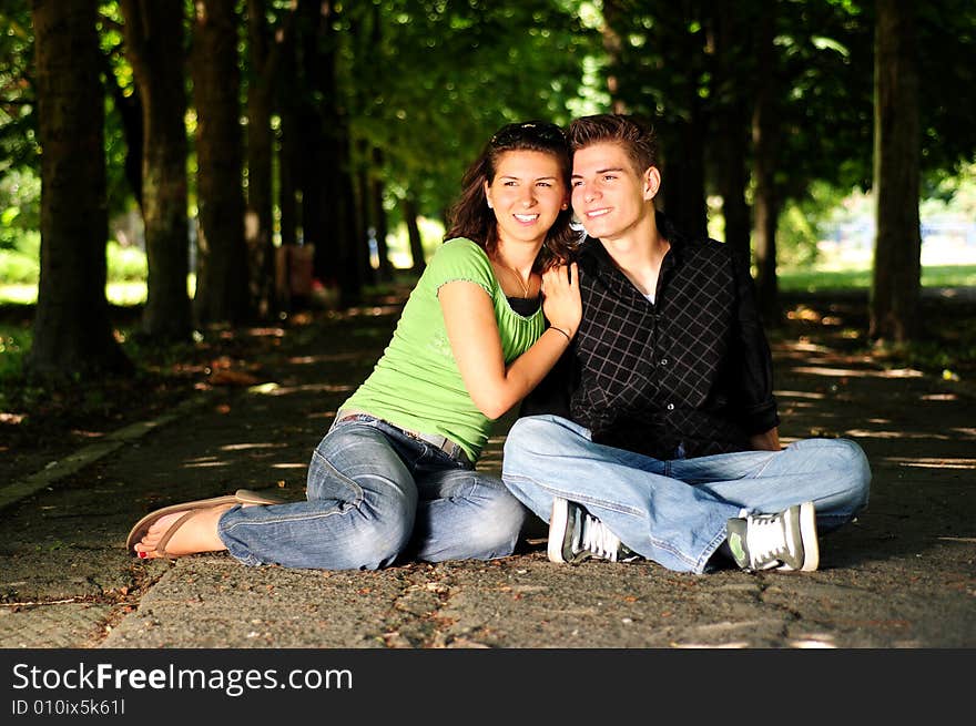 Casual couple in love in park