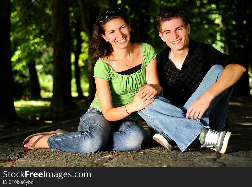 Casual couple in love in park