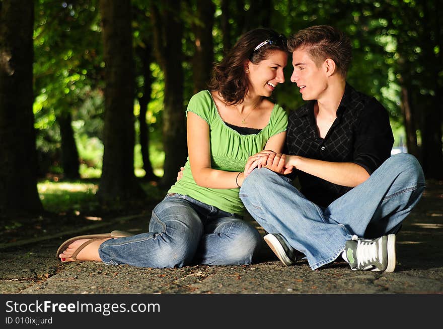 Casual couple in love in park