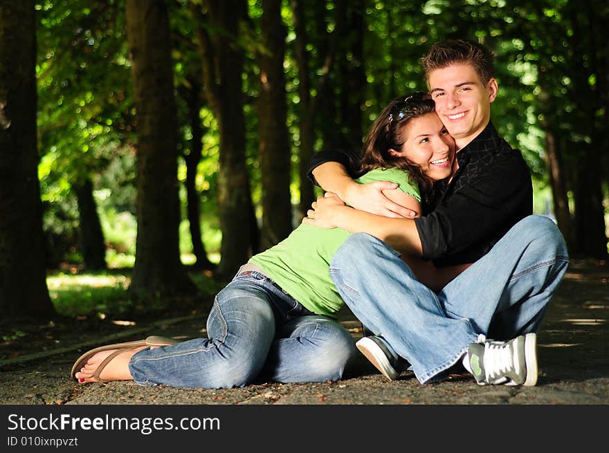 Casual couple in love in park