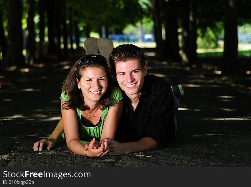 Casual couple in love in park