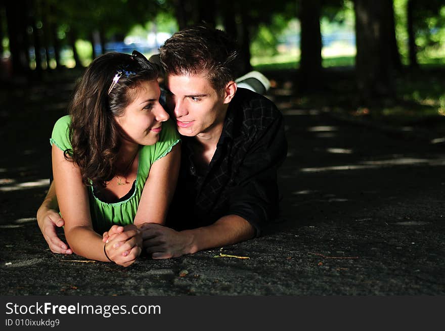 Casual couple in love in park