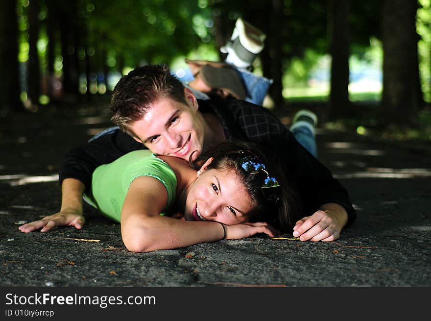 Casual couple in love in park