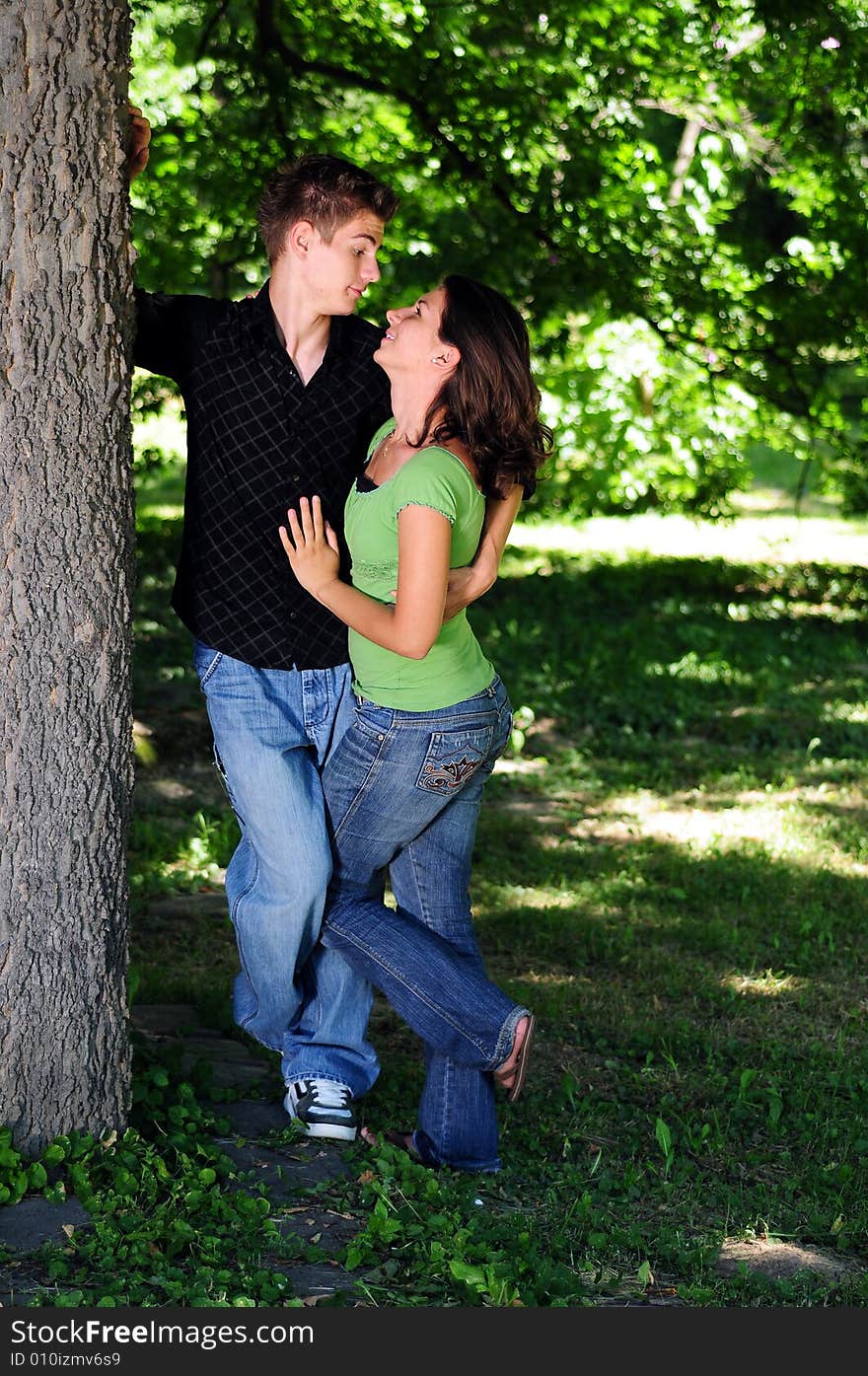 Casual couple in love in park