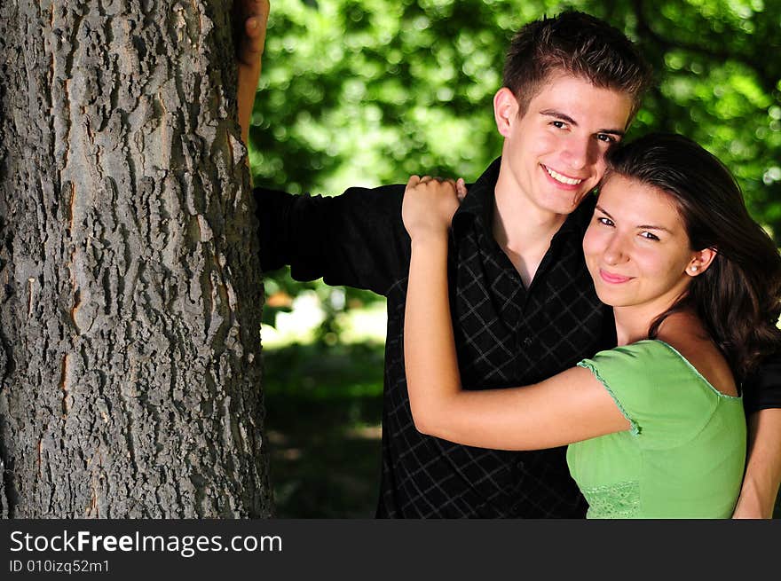 Casual couple in love in park