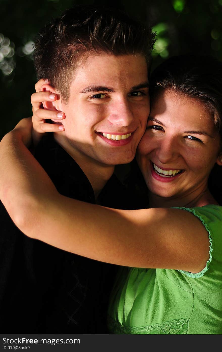 Casual couple in love in park