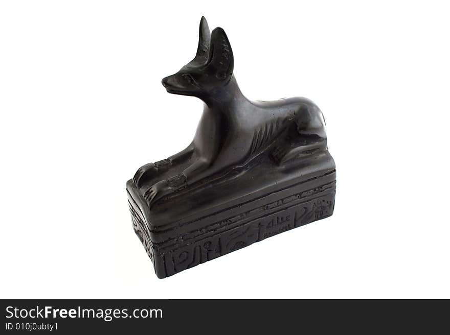 Anubis, figurine on white background.