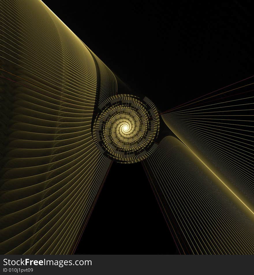 Abstract fractal image resembling a spiral saw blade