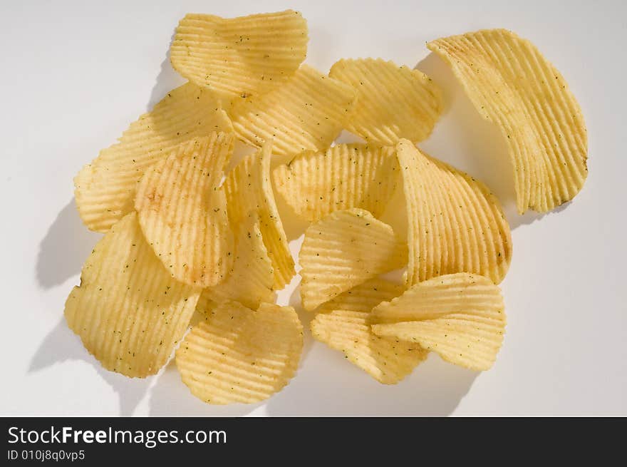 Pile of potato chips close-up