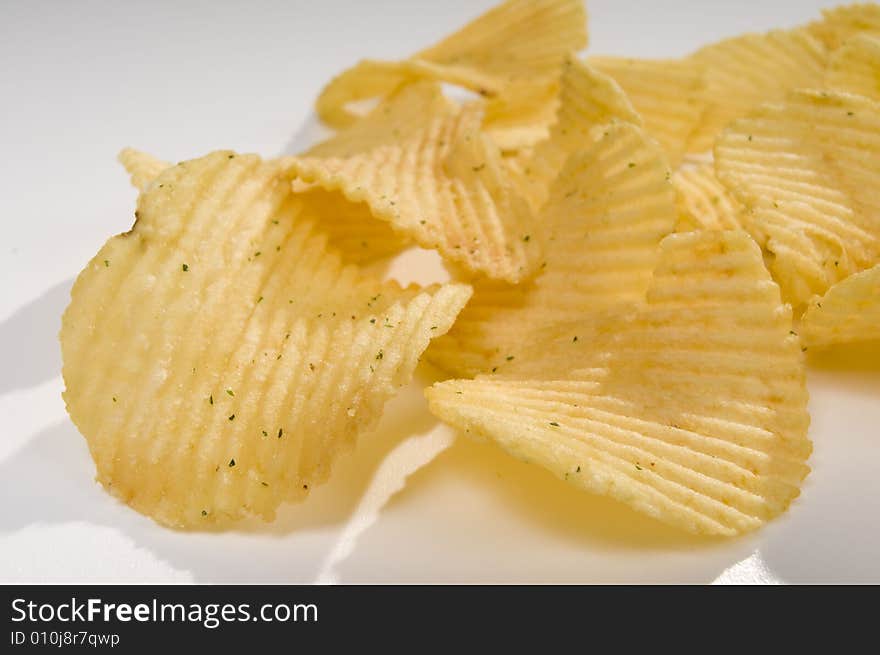 Pile of potato chips close-up