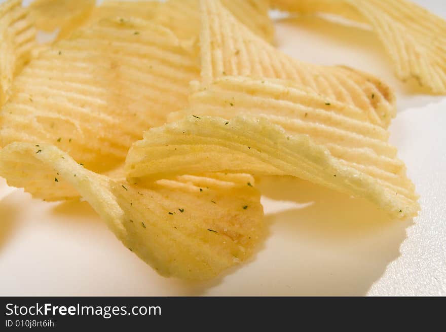 Pile of potato chips close-up