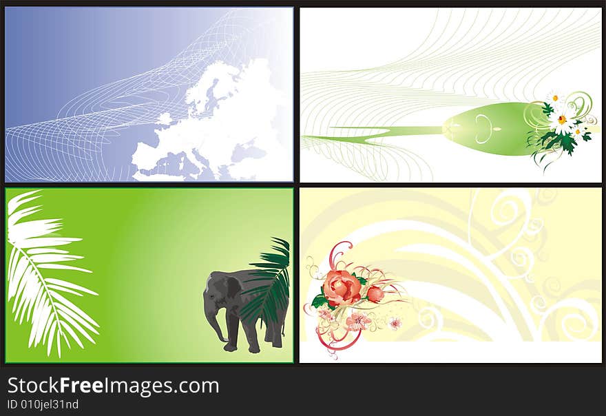 Business cards. Abstract. Animals and flowers. Vector illustration