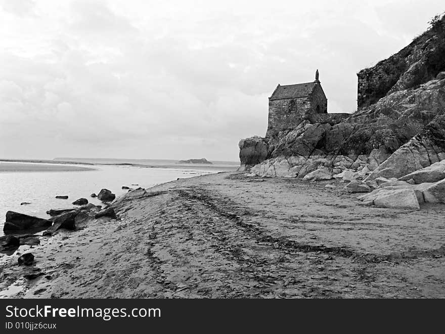 Stone chapel on shore of Mont Saint Michele France. Stone chapel on shore of Mont Saint Michele France