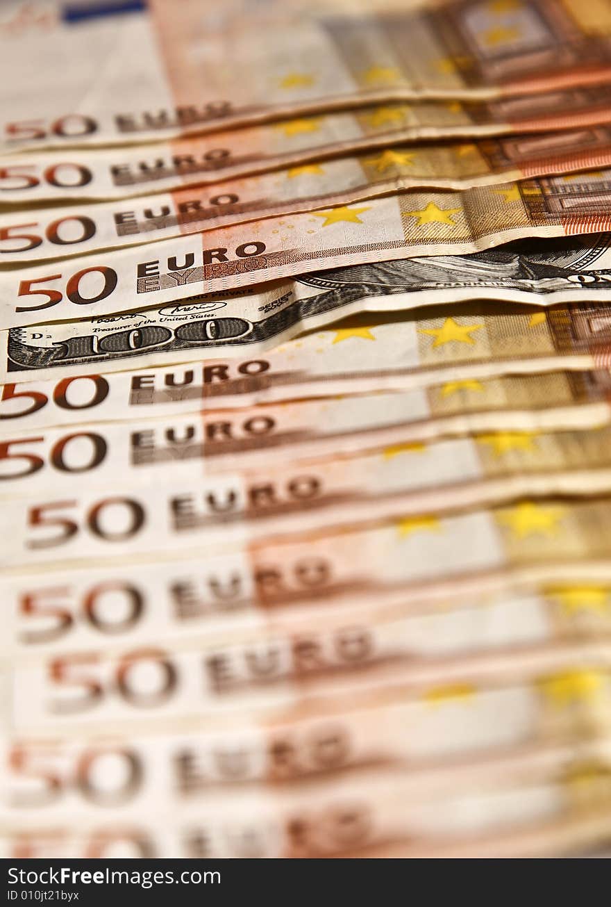 Euros and one dollar currency