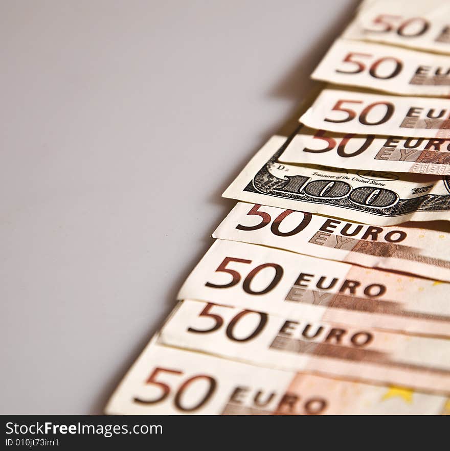 Euros and one dollar currency