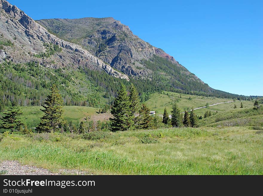 Mountains and hillside grassland in waterton lakes national park, alberta, canada. Mountains and hillside grassland in waterton lakes national park, alberta, canada