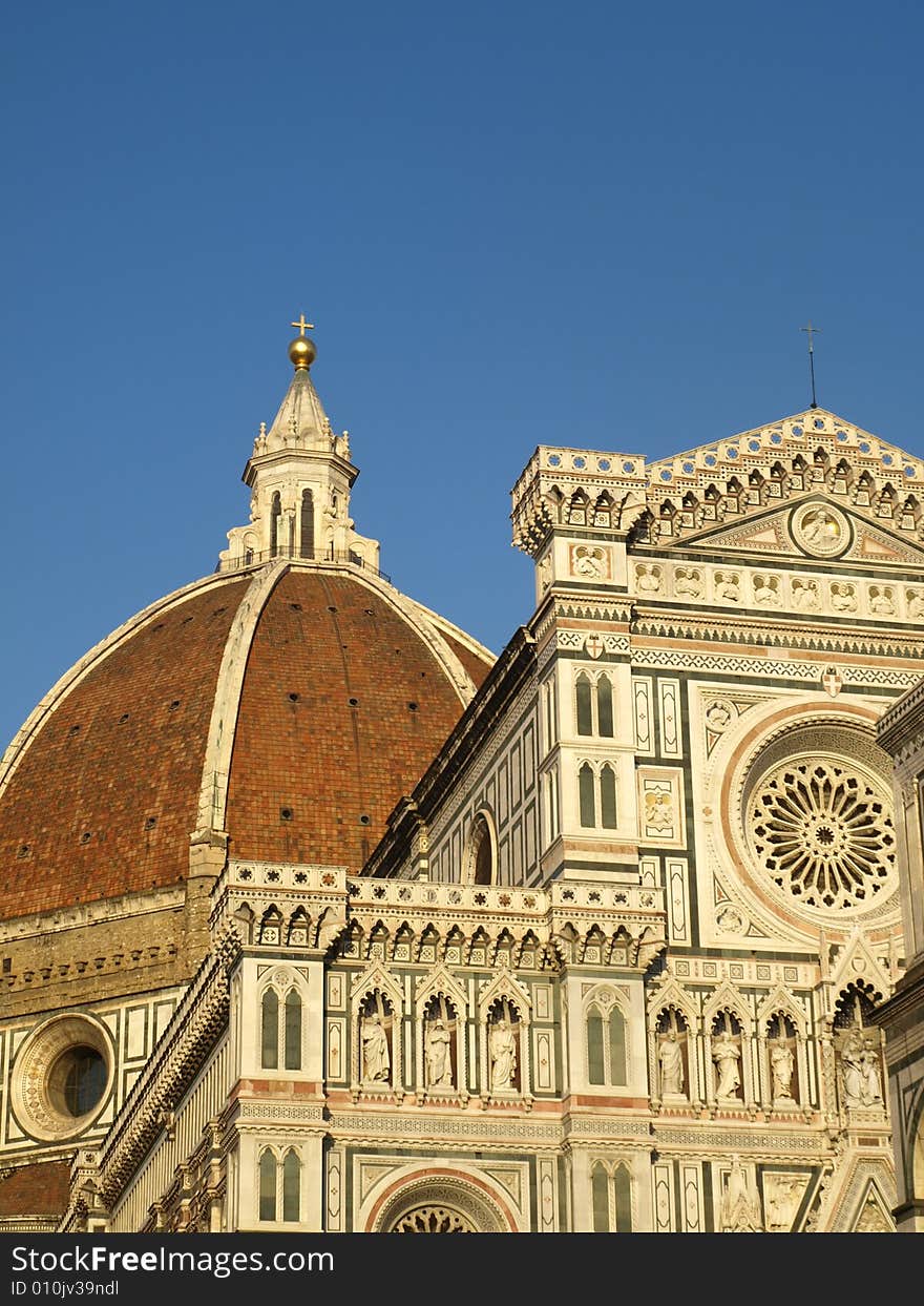 A beautiful glimpse of the Cathedral of Florence with the Brunelleschi's dome. A beautiful glimpse of the Cathedral of Florence with the Brunelleschi's dome