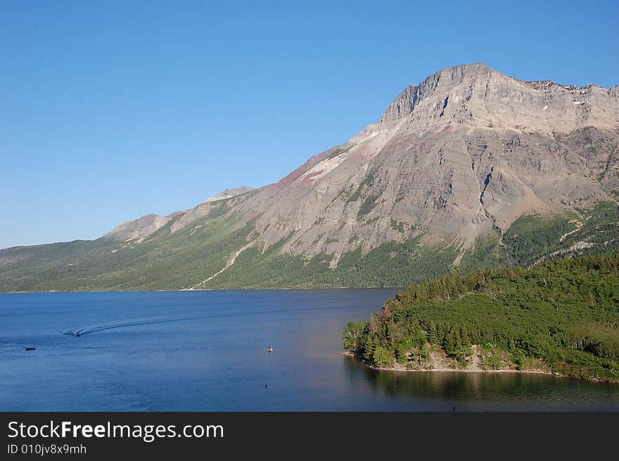 The upper waterton lake and alpine slope, alberta, canada