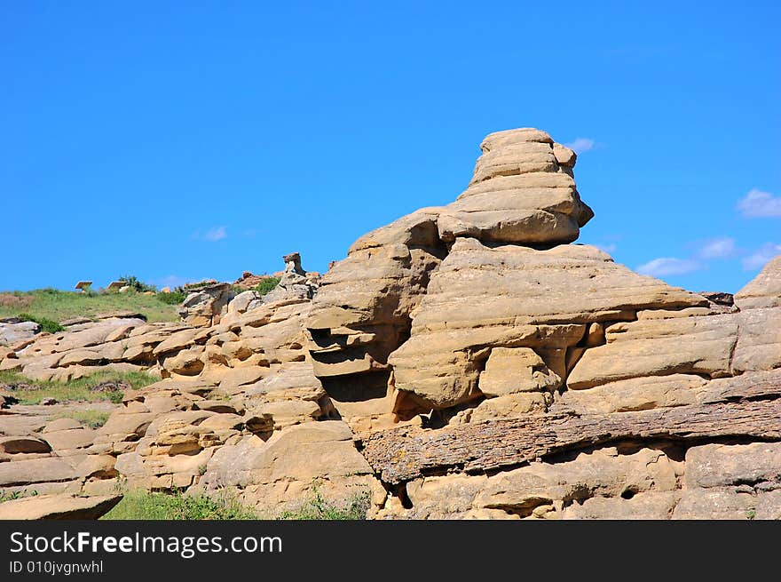 Hoodoos and sandstones in writing-on-stone provincial park, alberta, canada