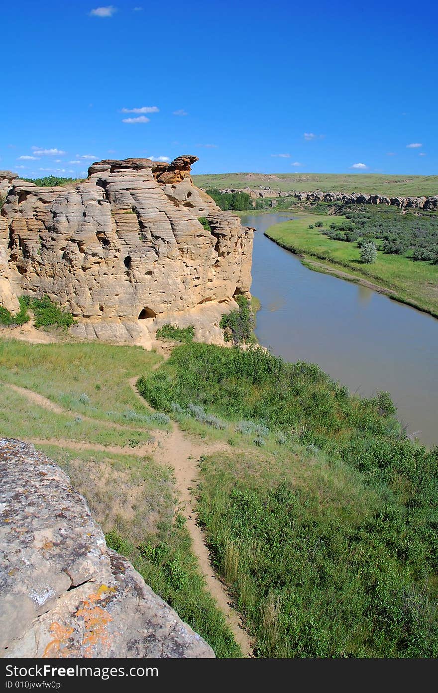 Hoodoos and sandstones in writing-on-stone provincial park, alberta, canada