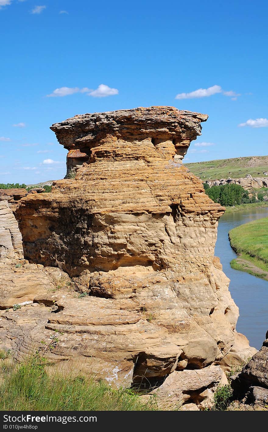 Hoodoos and sandstones in writing-on-stone provincial park, alberta, canada