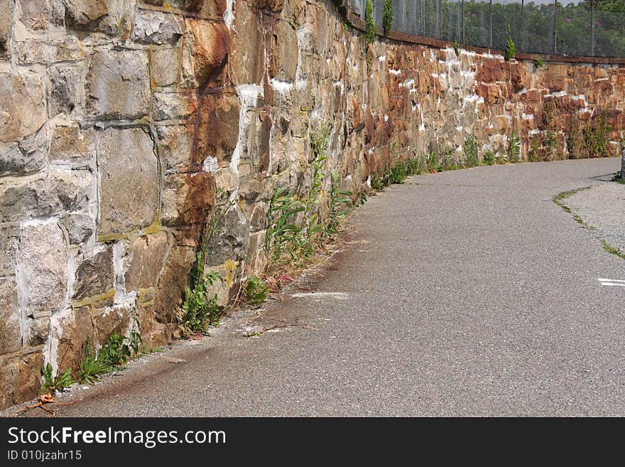 Stone wall walkway