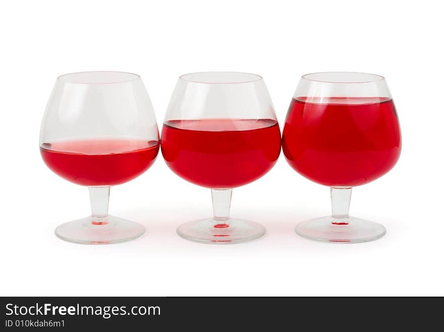 Three wine glasses isolated on white background