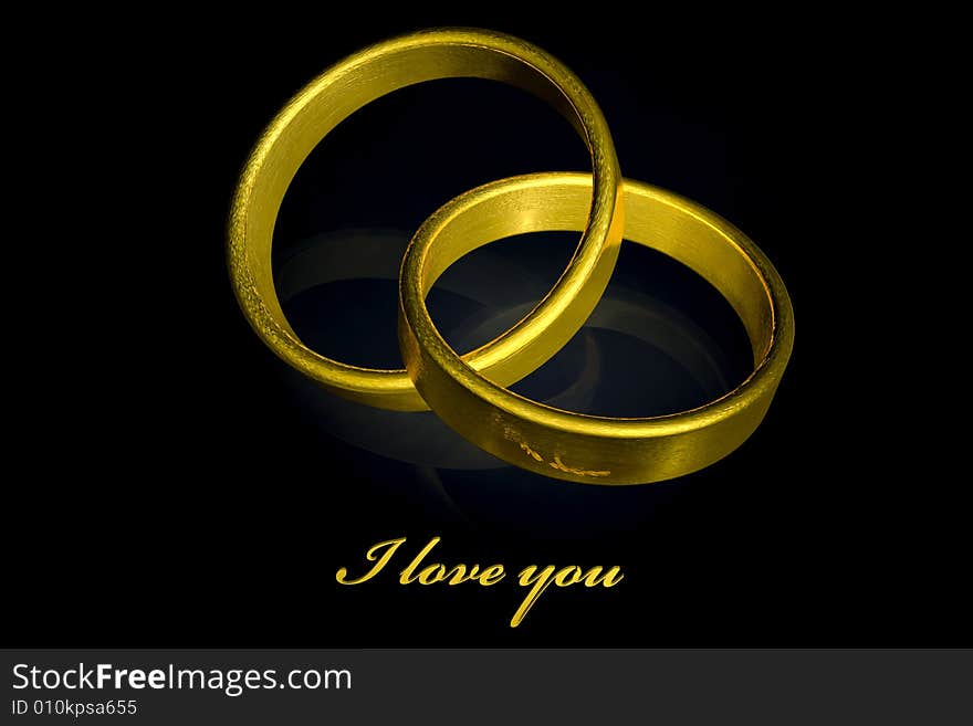 Two rings made of gold on black. Two rings made of gold on black