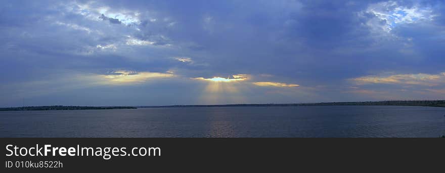 Panorama of evening river