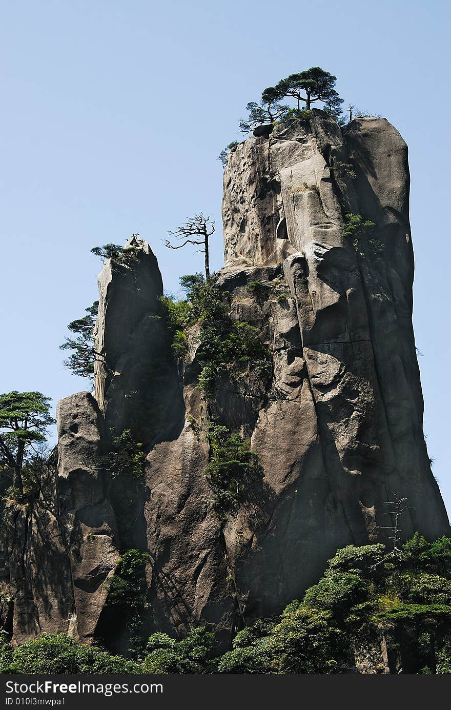 China rocky hill with pine trees