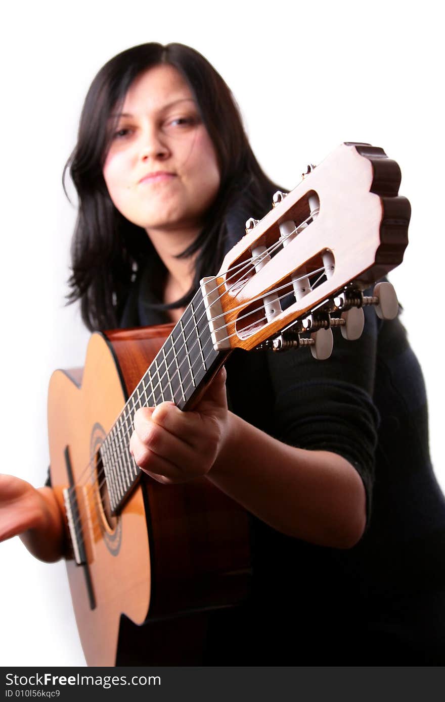 Photo of attractive brunette with guitar. Photo of attractive brunette with guitar