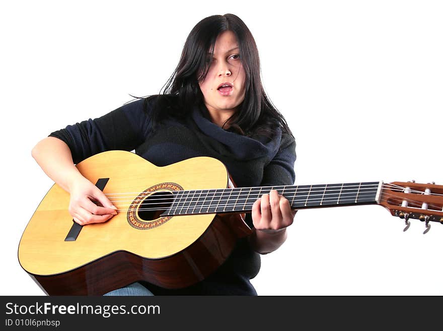 Photo of attractive brunette with guitar. Photo of attractive brunette with guitar