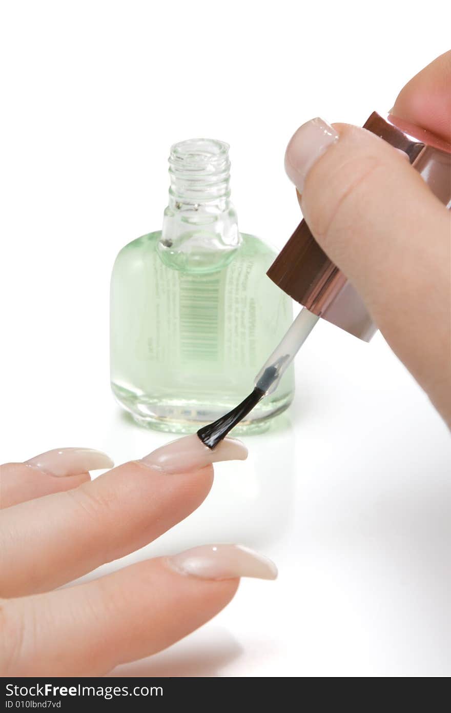 Applying Top Coat On Nails, Isolated