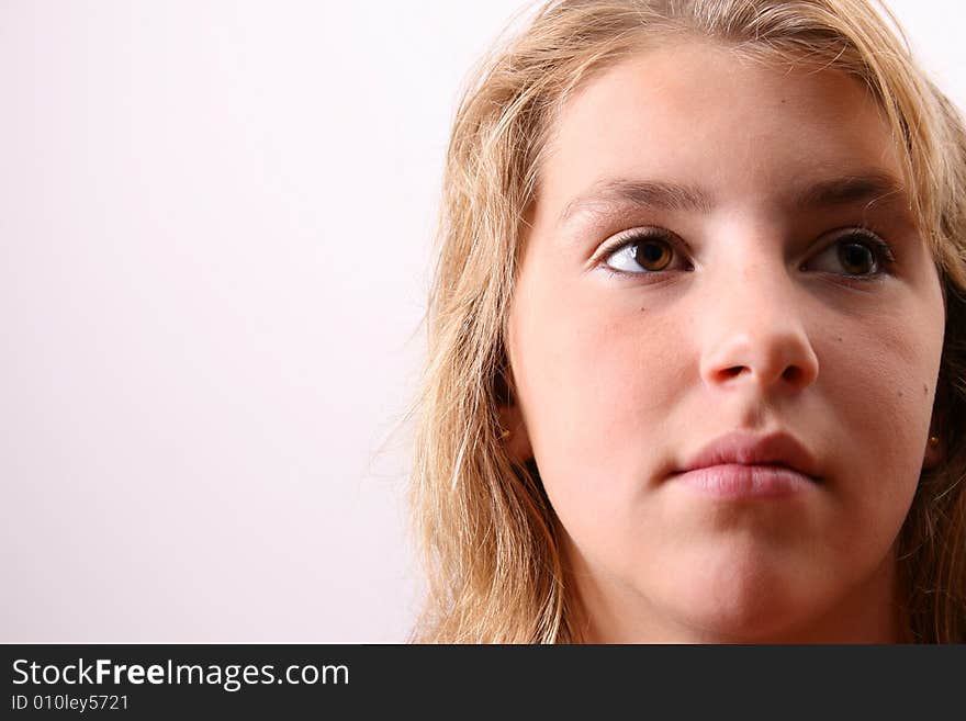 Teenage female model on a white background. Teenage female model on a white background