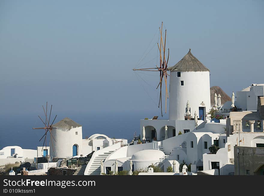 Windmills in oia santorini geece