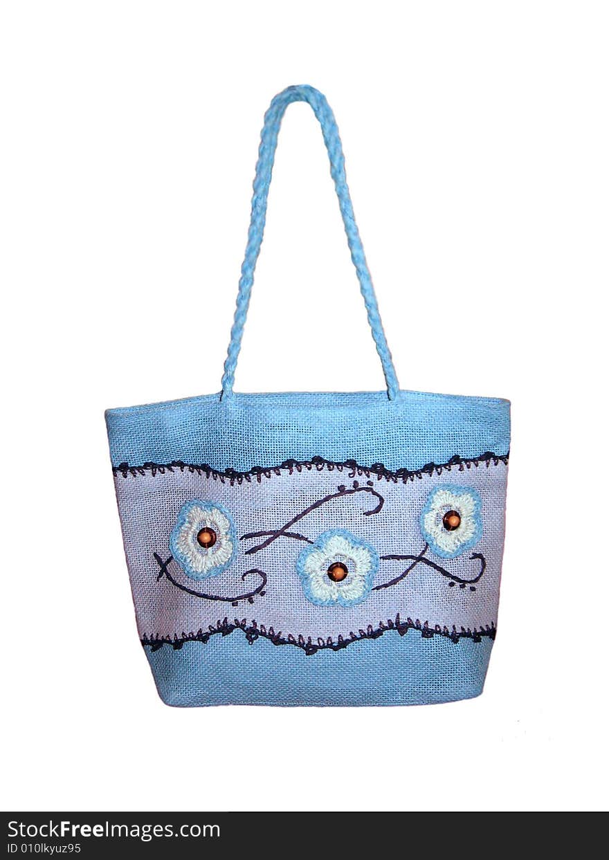 Blue summer female bag with a flower pattern